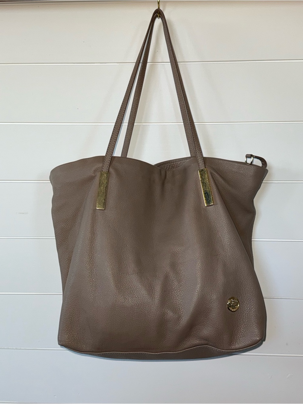 Taupe Vince Camuto Leather Tote Bag with Gold Accents - Women Bags